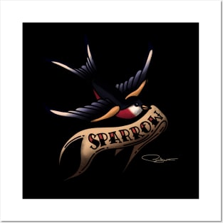 Retro Tattoo Sparrow Posters and Art